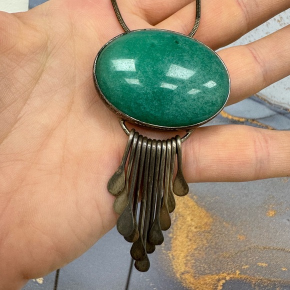 AIS MEXICO 925 Sterling silver and Russian Amazonite pendant necklace pin 39.7g